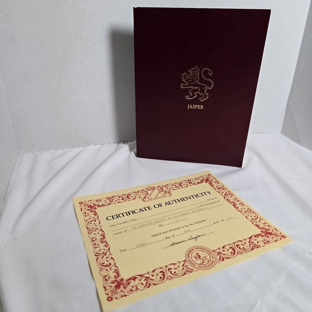 The Complete Registry of The Jaspers In America Sharon Taylor 1984 Halbert's COA